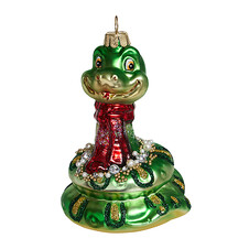 Змея в шарфике зеленая (стекло) 7,5х7х11,5 см
