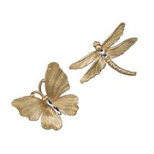 Бабочка/Стрекоза со стразами матовые с золотым декором, асс. из 2-х 12,5х10 см